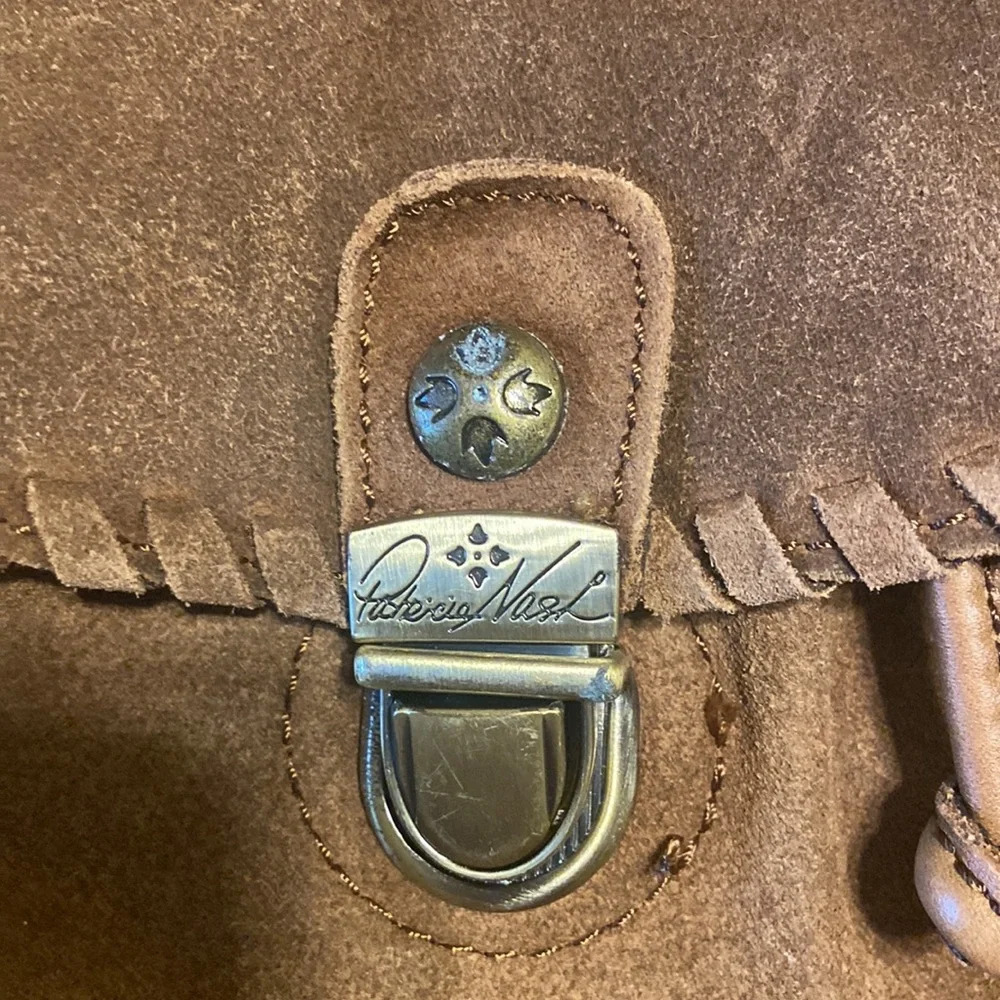 Patricia Nash Casape Backpack in Burnished Suede Cognac, braided trim, durable - Picture 10 of 15